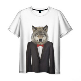 Мужская футболка 3D с принтом Волк , 100% полиэфир | прямой крой, круглый вырез горловины, длина до линии бедер | бабочка | волк | животные | костюм | природа | смокинг | собака