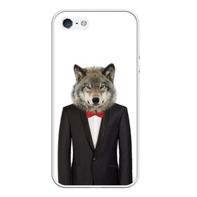 Чехол для iPhone 5/5S матовый с принтом Волк , Силикон | Область печати: задняя сторона чехла, без боковых панелей | бабочка | волк | животные | костюм | природа | смокинг | собака