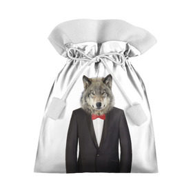 Подарочный 3D мешок с принтом Волк , 100% полиэстер | Размер: 29*39 см | бабочка | волк | животные | костюм | природа | смокинг | собака