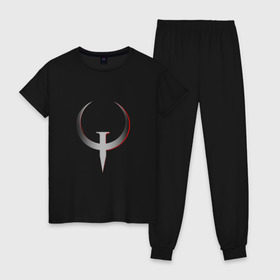 Женская пижама хлопок с принтом Quake Champions - Logo , 100% хлопок | брюки и футболка прямого кроя, без карманов, на брюках мягкая резинка на поясе и по низу штанин | cq | q1 | q2 | q3 | quake champions | quake live