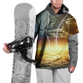 Накидка на куртку 3D с принтом Удар молнии , 100% полиэстер |  | Тематика изображения на принте: молния | облака | природа | стихия | тучи