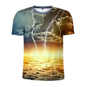 Мужская футболка 3D спортивная с принтом Удар молнии , 100% полиэстер с улучшенными характеристиками | приталенный силуэт, круглая горловина, широкие плечи, сужается к линии бедра | молния | облака | природа | стихия | тучи