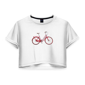 Женская футболка 3D укороченная с принтом Велосипед , 100% полиэстер | круглая горловина, длина футболки до линии талии, рукава с отворотами | bicycle | байсикл | велик | красный | москва | педали