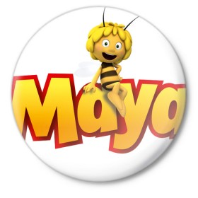 Значок с принтом пчелка Майя ,  металл | круглая форма, металлическая застежка в виде булавки | Тематика изображения на принте: вилли | майя | мая | пчелка | пчёлка майя | флип
