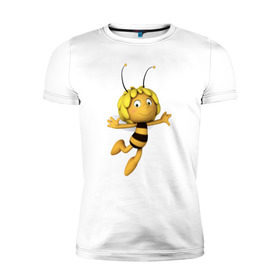 Мужская футболка премиум с принтом пчелка Майя , 92% хлопок, 8% лайкра | приталенный силуэт, круглый вырез ворота, длина до линии бедра, короткий рукав | вилли | майя | мая | пчелка | пчёлка майя | флип