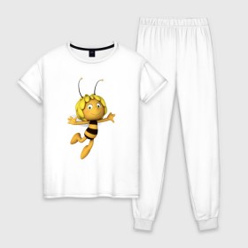 Женская пижама хлопок с принтом пчелка Майя , 100% хлопок | брюки и футболка прямого кроя, без карманов, на брюках мягкая резинка на поясе и по низу штанин | Тематика изображения на принте: вилли | майя | мая | пчелка | пчёлка майя | флип