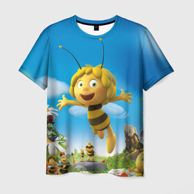 Мужская футболка 3D с принтом Пчелка Майя , 100% полиэфир | прямой крой, круглый вырез горловины, длина до линии бедер | вилли | майя | мая | пчелка | пчёлка майя | флип