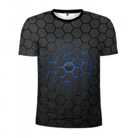 Мужская футболка 3D спортивная с принтом Соты , 100% полиэстер с улучшенными характеристиками | приталенный силуэт, круглая горловина, широкие плечи, сужается к линии бедра | абстракция | геометрия | синий | соты | текстура | темный