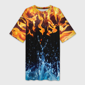 Платье-футболка 3D с принтом Две стихии ,  |  | cold | fire | ice | вода water | лёд | огонь | пламя | стихиz | холод