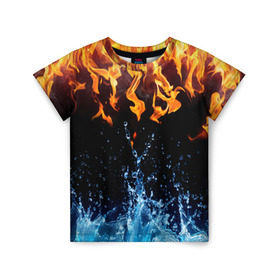 Детская футболка 3D с принтом Две стихии , 100% гипоаллергенный полиэфир | прямой крой, круглый вырез горловины, длина до линии бедер, чуть спущенное плечо, ткань немного тянется | cold | fire | ice | вода water | лёд | огонь | пламя | стихиz | холод