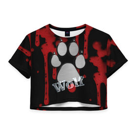 Женская футболка 3D укороченная с принтом Волк , 100% полиэстер | круглая горловина, длина футболки до линии талии, рукава с отворотами | wolf | волк | животные | лапа | надпись | природа | след | снег