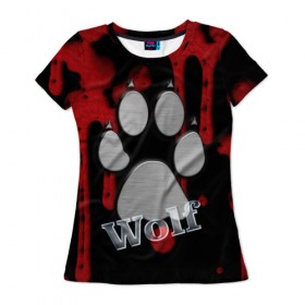 Женская футболка 3D с принтом Волк , 100% полиэфир ( синтетическое хлопкоподобное полотно) | прямой крой, круглый вырез горловины, длина до линии бедер | wolf | волк | животные | лапа | надпись | природа | след | снег