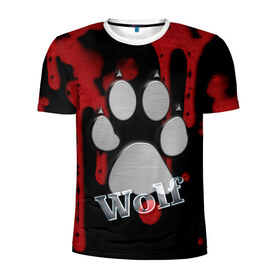 Мужская футболка 3D спортивная с принтом Волк , 100% полиэстер с улучшенными характеристиками | приталенный силуэт, круглая горловина, широкие плечи, сужается к линии бедра | wolf | волк | животные | лапа | надпись | природа | след | снег