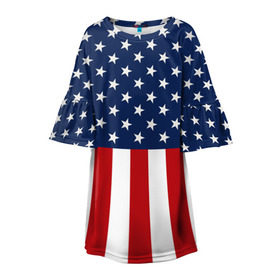 Детское платье 3D с принтом Флаг США , 100% полиэстер | прямой силуэт, чуть расширенный к низу. Круглая горловина, на рукавах — воланы | Тематика изображения на принте: flag | usa | патриотизм | сша | флаг