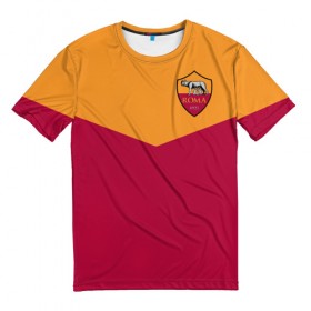 Мужская футболка 3D с принтом A S Roma - Yellow and Red , 100% полиэфир | прямой крой, круглый вырез горловины, длина до линии бедер | рим | рома