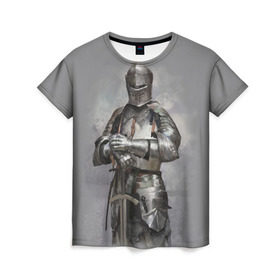 Женская футболка 3D с принтом Рыцарь , 100% полиэфир ( синтетическое хлопкоподобное полотно) | прямой крой, круглый вырез горловины, длина до линии бедер | боец | воин | доспехи | король | латы | меч | рыцарь