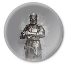 Значок с принтом Рыцарь ,  металл | круглая форма, металлическая застежка в виде булавки | боец | воин | доспехи | король | латы | меч | рыцарь