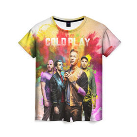 Женская футболка 3D с принтом Coldplay , 100% полиэфир ( синтетическое хлопкоподобное полотно) | прямой крой, круглый вырез горловины, длина до линии бедер | cold play | rock | колд плей | колд плэй | колдплей | колдплэй | рок