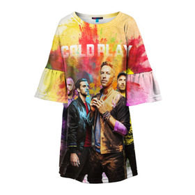 Детское платье 3D с принтом Coldplay , 100% полиэстер | прямой силуэт, чуть расширенный к низу. Круглая горловина, на рукавах — воланы | cold play | rock | колд плей | колд плэй | колдплей | колдплэй | рок
