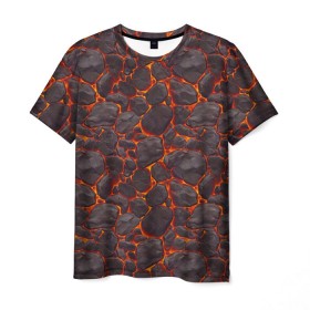 Мужская футболка 3D с принтом Голем , 100% полиэфир | прямой крой, круглый вырез горловины, длина до линии бедер | вулкан | голем | демон | жара | камень | лава | огонь | пламя | солнце