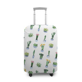 Чехол для чемодана 3D с принтом Кактусы , 86% полиэфир, 14% спандекс | двустороннее нанесение принта, прорези для ручек и колес | горшок | зеленый | кактус | принт | растение | флора | цветы