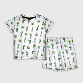 Детский костюм с шортами 3D с принтом Кактусы ,  |  | Тематика изображения на принте: горшок | зеленый | кактус | принт | растение | флора | цветы