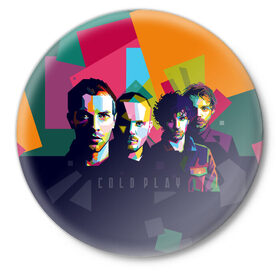 Значок с принтом Coldplay ,  металл | круглая форма, металлическая застежка в виде булавки | cold play | rock | колд плей | колд плэй | колдплей | колдплэй | рок