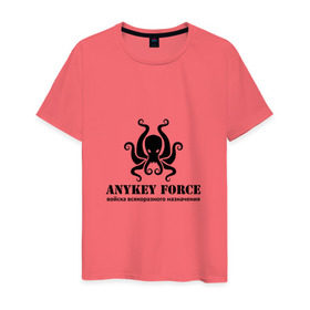 Мужская футболка хлопок с принтом Anykey Force , 100% хлопок | прямой крой, круглый вырез горловины, длина до линии бедер, слегка спущенное плечо. | anykey | force | войска | осьминог | сисадмин | тыжпрограммист | эникей