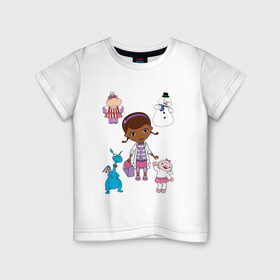 Детская футболка хлопок с принтом Доктор Плюшева и её помощники , 100% хлопок | круглый вырез горловины, полуприлегающий силуэт, длина до линии бедер | время осмотра | док | дотти | лэмми | осмотр | стаффи | хэлли