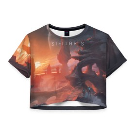 Женская футболка 3D укороченная с принтом Stellaris , 100% полиэстер | круглая горловина, длина футболки до линии талии, рукава с отворотами | stellaris