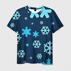 Мужская футболка 3D с принтом Снежинки , 100% полиэфир | прямой крой, круглый вырез горловины, длина до линии бедер | winter | зима | мороз | новый год | снег | снежинки | холод
