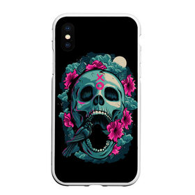 Чехол для iPhone XS Max матовый с принтом Dia de Muertos , Силикон | Область печати: задняя сторона чехла, без боковых панелей | кости | праздник | птица | скелет | хэллоуин | цветы | череп