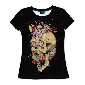 Женская футболка 3D с принтом Взрыв мозга , 100% полиэфир ( синтетическое хлопкоподобное полотно) | прямой крой, круглый вырез горловины, длина до линии бедер | взрыв | мозг | праздник | скелет | хэллоуин | череп