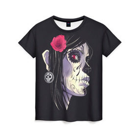 Женская футболка 3D с принтом Dia de Muertos , 100% полиэфир ( синтетическое хлопкоподобное полотно) | прямой крой, круглый вырез горловины, длина до линии бедер | женщина | мексика | праздник | скелет | хэллоуин | череп