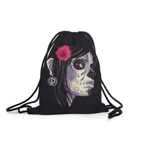 Рюкзак-мешок 3D с принтом Dia de Muertos , 100% полиэстер | плотность ткани — 200 г/м2, размер — 35 х 45 см; лямки — толстые шнурки, застежка на шнуровке, без карманов и подкладки | Тематика изображения на принте: женщина | мексика | праздник | скелет | хэллоуин | череп