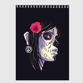 Скетчбук с принтом Dia de Muertos , 100% бумага
 | 48 листов, плотность листов — 100 г/м2, плотность картонной обложки — 250 г/м2. Листы скреплены сверху удобной пружинной спиралью | Тематика изображения на принте: женщина | мексика | праздник | скелет | хэллоуин | череп