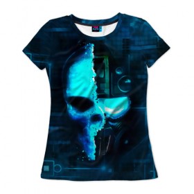 Женская футболка 3D с принтом Tom Clancy`s череп , 100% полиэфир ( синтетическое хлопкоподобное полотно) | прямой крой, круглый вырез горловины, длина до линии бедер | голова | маска | робот | череп