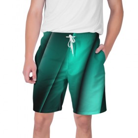 Мужские шорты 3D с принтом Emerald lines ,  полиэстер 100% | прямой крой, два кармана без застежек по бокам. Мягкая трикотажная резинка на поясе, внутри которой широкие завязки. Длина чуть выше колен | абстракция | геометрия | зеленый