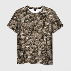 Мужская футболка 3D с принтом Зомби котики , 100% полиэфир | прямой крой, круглый вырез горловины, длина до линии бедер | дохлый | животные | кот | коты | кошка | кошки | мертвый | паттерн | сепия | текстура | хеллоуин