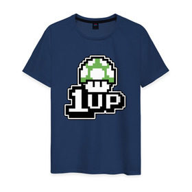 Мужская футболка хлопок с принтом Mario 1up , 100% хлопок | прямой крой, круглый вырез горловины, длина до линии бедер, слегка спущенное плечо. | dandy | mario | гриб | денди | жизнь | марио | мухомор
