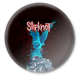 Значок с принтом Орел группа Slipknot ,  металл | круглая форма, металлическая застежка в виде булавки | slipknot | альтернативный метал | андерс | головы | грув метал | колсефни | кори | маска | метал | музыка | ню метал | рок | слипкнот | тейлор