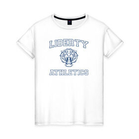 Женская футболка хлопок с принтом Liberty , 100% хлопок | прямой крой, круглый вырез горловины, длина до линии бедер, слегка спущенное плечо | 13 reasons why | 13 причин почему | lion | лев