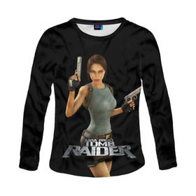 Женский лонгслив 3D с принтом TOMB RAIDER , 100% полиэстер | длинные рукава, круглый вырез горловины, полуприлегающий силуэт | game | girl | gun | lara croft | tomb raider | девушка | игра | оружие | пистолет