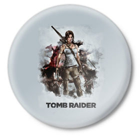 Значок с принтом TOMB RAIDER ,  металл | круглая форма, металлическая застежка в виде булавки | Тематика изображения на принте: game | girl | gun | lara croft | tomb raider | девушка | игра | оружие | пистолет