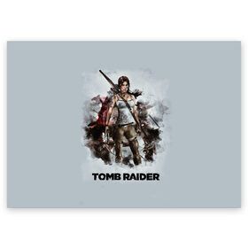 Поздравительная открытка с принтом TOMB RAIDER , 100% бумага | плотность бумаги 280 г/м2, матовая, на обратной стороне линовка и место для марки
 | game | girl | gun | lara croft | tomb raider | девушка | игра | оружие | пистолет