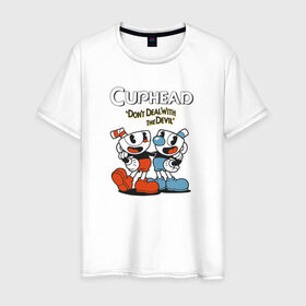 Мужская футболка хлопок с принтом Cuphead Mugman , 100% хлопок | прямой крой, круглый вырез горловины, длина до линии бедер, слегка спущенное плечо. | cuphead | game | games