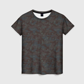 Женская футболка 3D с принтом Горный камуфляж , 100% полиэфир ( синтетическое хлопкоподобное полотно) | прямой крой, круглый вырез горловины, длина до линии бедер | военный | коричневый | пятна | серый