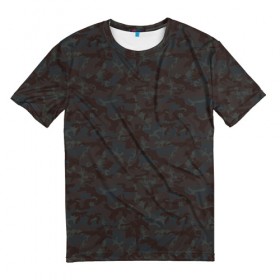 Мужская футболка 3D с принтом Горный камуфляж , 100% полиэфир | прямой крой, круглый вырез горловины, длина до линии бедер | Тематика изображения на принте: военный | коричневый | пятна | серый