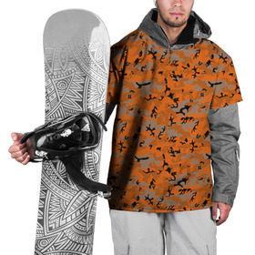 Накидка на куртку 3D с принтом Осенний камуфляж , 100% полиэстер |  | Тематика изображения на принте: военный | оронжевый | серый | черный