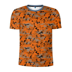 Мужская футболка 3D спортивная с принтом Осенний камуфляж , 100% полиэстер с улучшенными характеристиками | приталенный силуэт, круглая горловина, широкие плечи, сужается к линии бедра | Тематика изображения на принте: военный | оронжевый | серый | черный